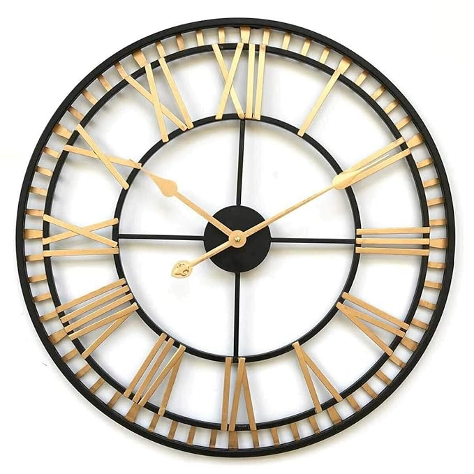 Roman Number Metal Wall Clock - Color: Black