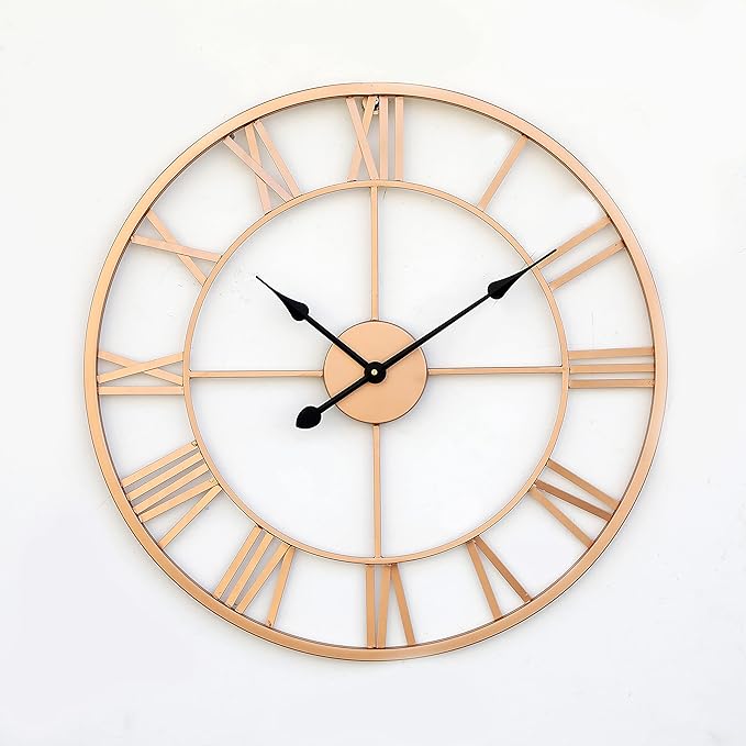 Round Metal Wall Clock - Premium Iron, 24 Inches Diameter , Elegant Gold Powder Coated Finish