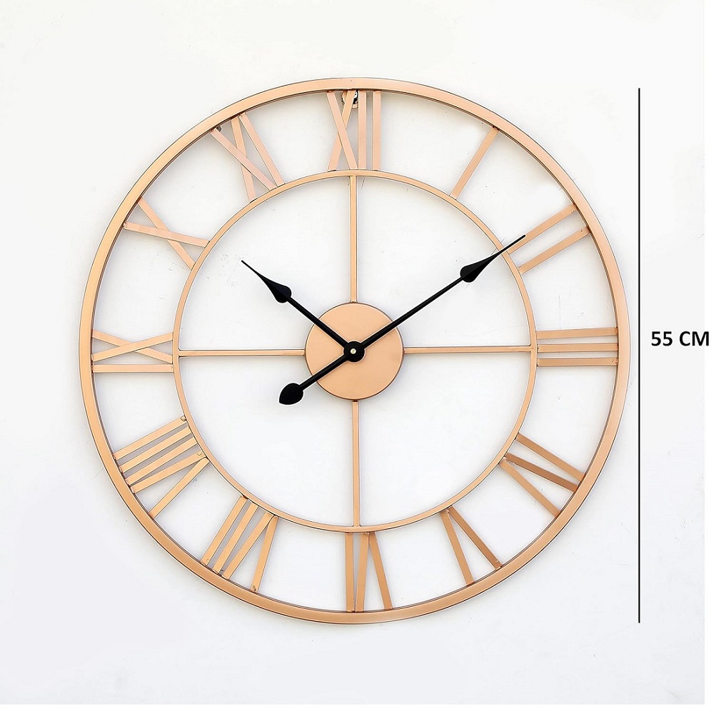Round Metal Wall Clock - Premium Iron, 24 Inches Diameter , Elegant Gold Powder Coated Finish
