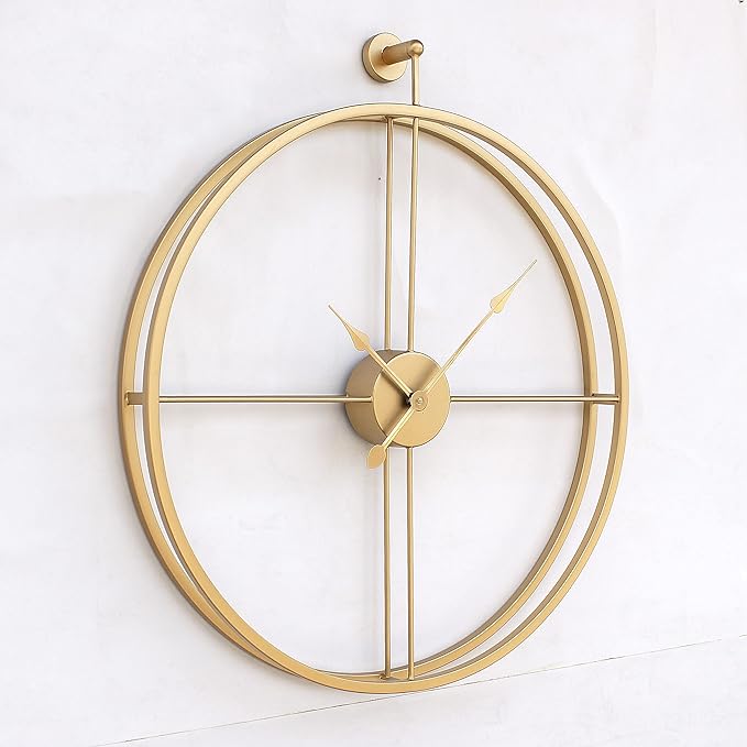 Golden Metal Wall Clock - Shape: Round