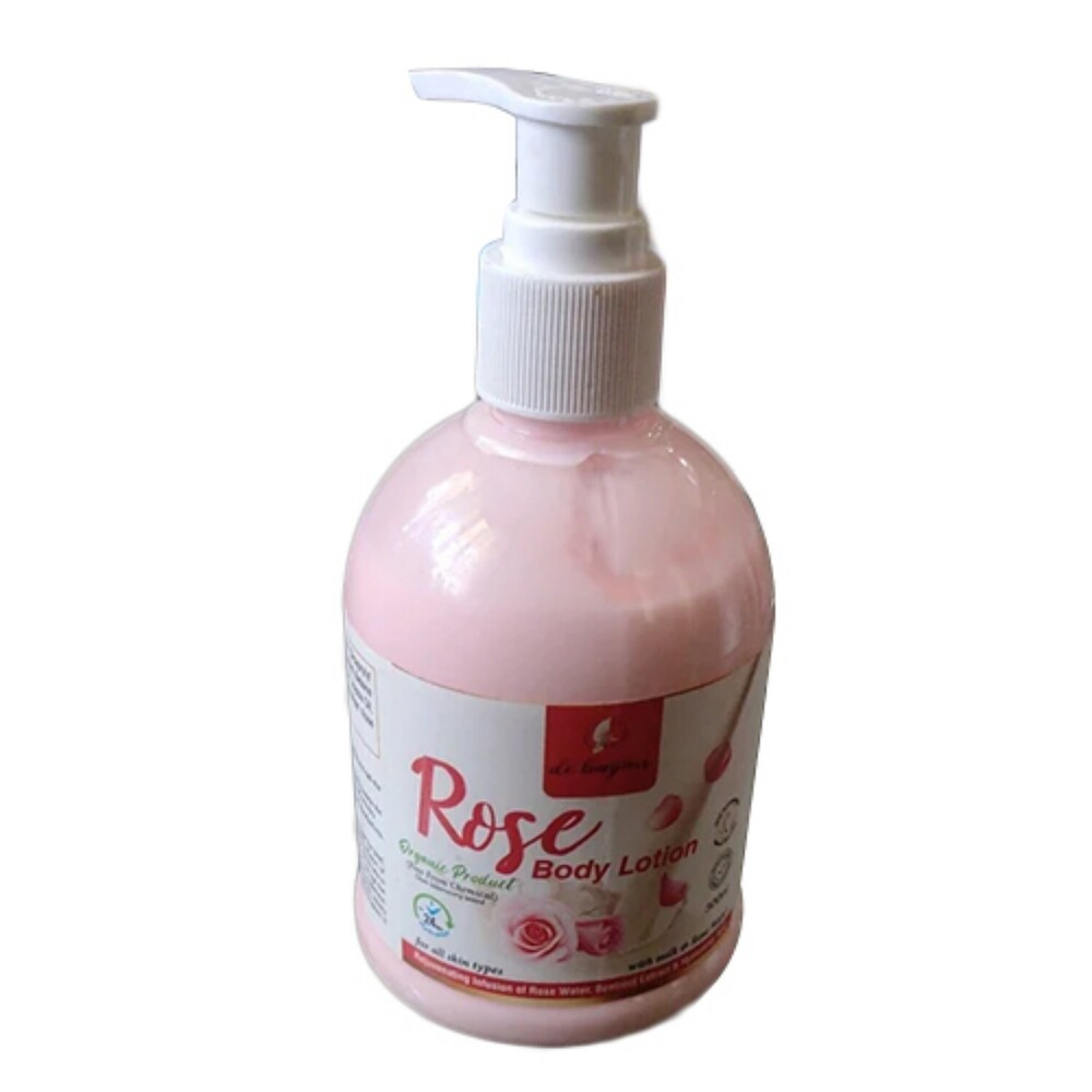 Rose Body Lotion - 100% Herbal Liquid, Pink Color, Alcohol-Free | Suitable for All Skin Types, Lightweight Texture, Hydrating Rose Extracts