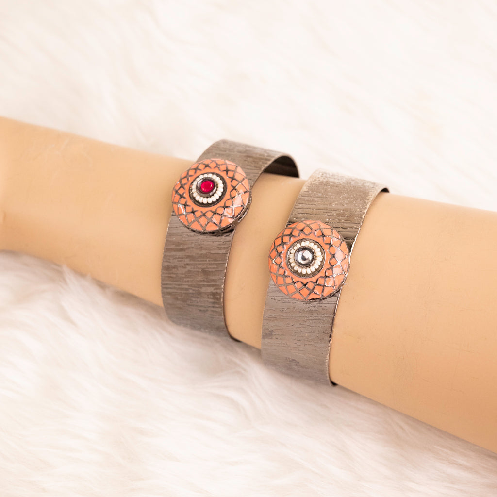 Adjustable Black Kada - Material: Metal | Size: 20mm , Color: Black With Mint Green, Orange, Blue Variants, Versatile Adjustable Design