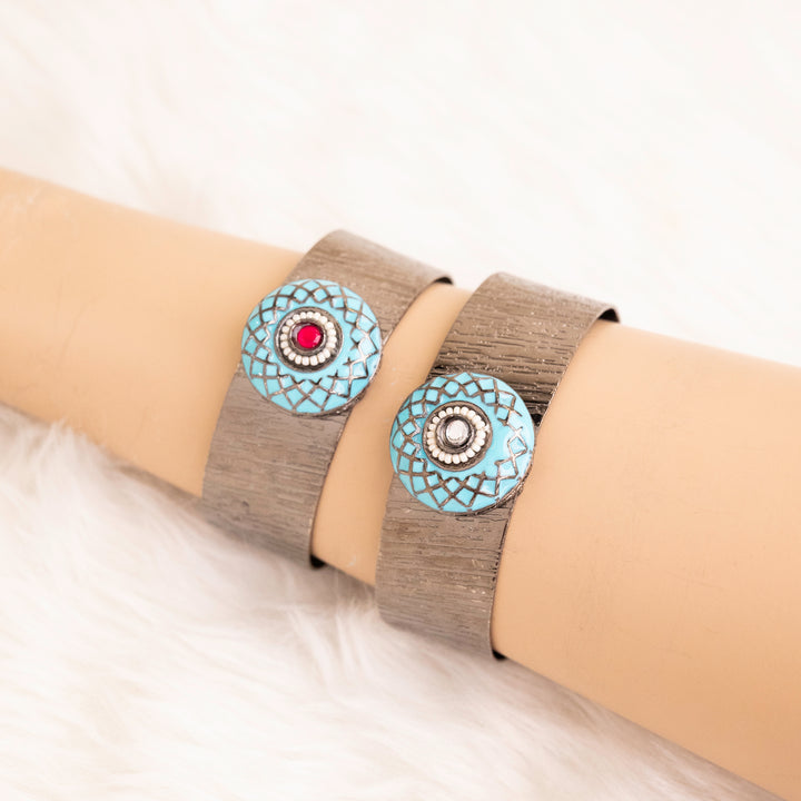 Adjustable Black Kada - Material: Metal | Size: 20mm , Color: Black With Mint Green, Orange, Blue Variants, Versatile Adjustable Design