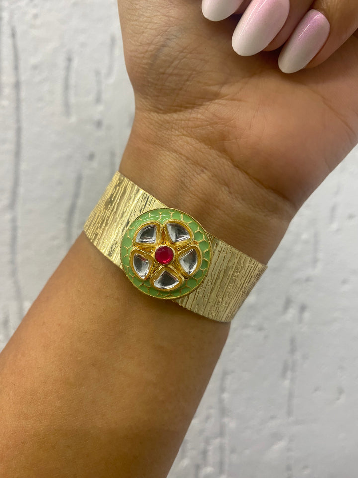 Adjustable Designer Golden Kada | Size: 20mm, Colors: Red, Green, Mint Green - Unique Adjustable Design, Elegant Jewelry Accessory, Stylish Addition