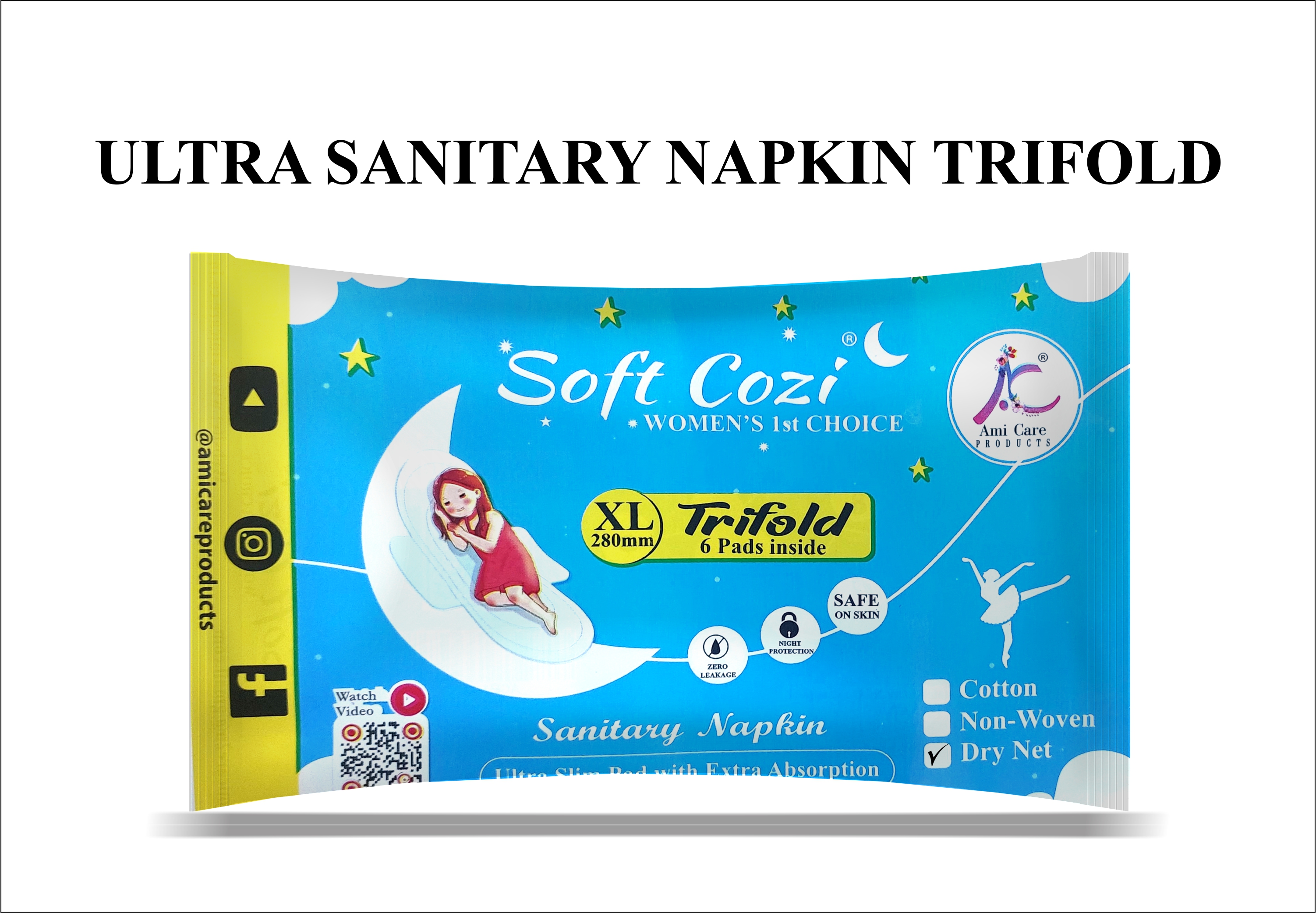 White Ultra Sanitary Napkin Trifold