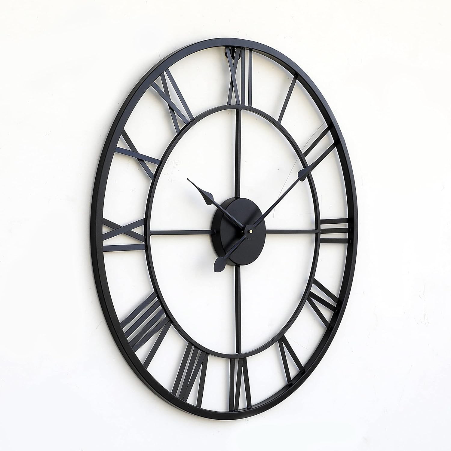 Black Wall Metal Clock - Premium Quality Iron, 24 Inches Round, Powder Coated Black | Handcrafted Design, Elegance, Sophistication, Quartz Movement