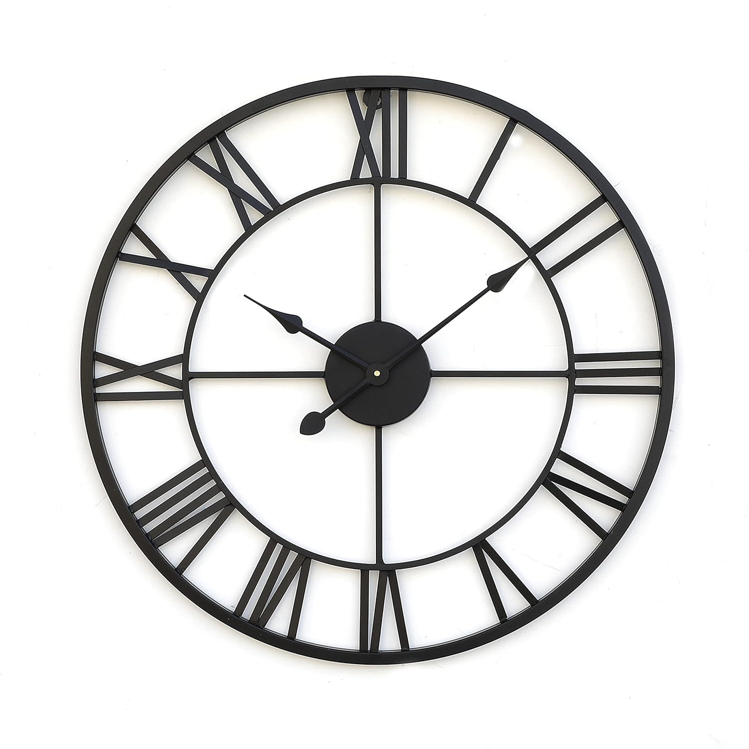 Black Wall Metal Clock - Premium Quality Iron, 24 Inches Round, Powder Coated Black | Handcrafted Design, Elegance, Sophistication, Quartz Movement