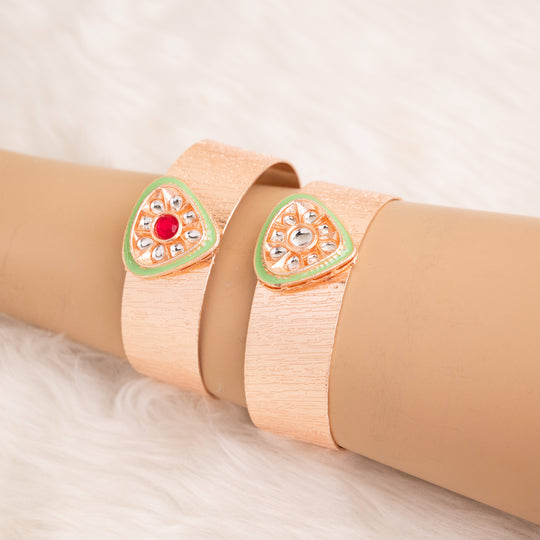 Adjustable Rosegold Designer Kada - Rosegold Material, Size 20mm, Color Red And Green | Elegant Style, Versatile Use, Unique Design With Adjustable Fit