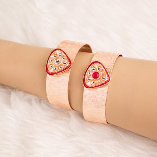 Adjustable Rosegold Designer Kada - Rosegold Material, Size 20mm, Color Red And Green | Elegant Style, Versatile Use, Unique Design With Adjustable Fit