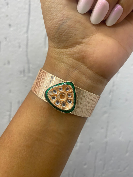 Adjustable Rosegold Designer Kada - Rosegold Material, Size 20mm, Color Red And Green | Elegant Style, Versatile Use, Unique Design With Adjustable Fit