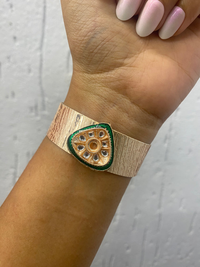 Adjustable Rosegold Designer Kada - Rosegold Material, Size 20mm, Color Red And Green | Elegant Style, Versatile Use, Unique Design With Adjustable Fit