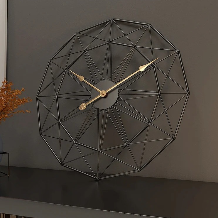 Black Geometrical Metal Wall Clock - Shape: Round