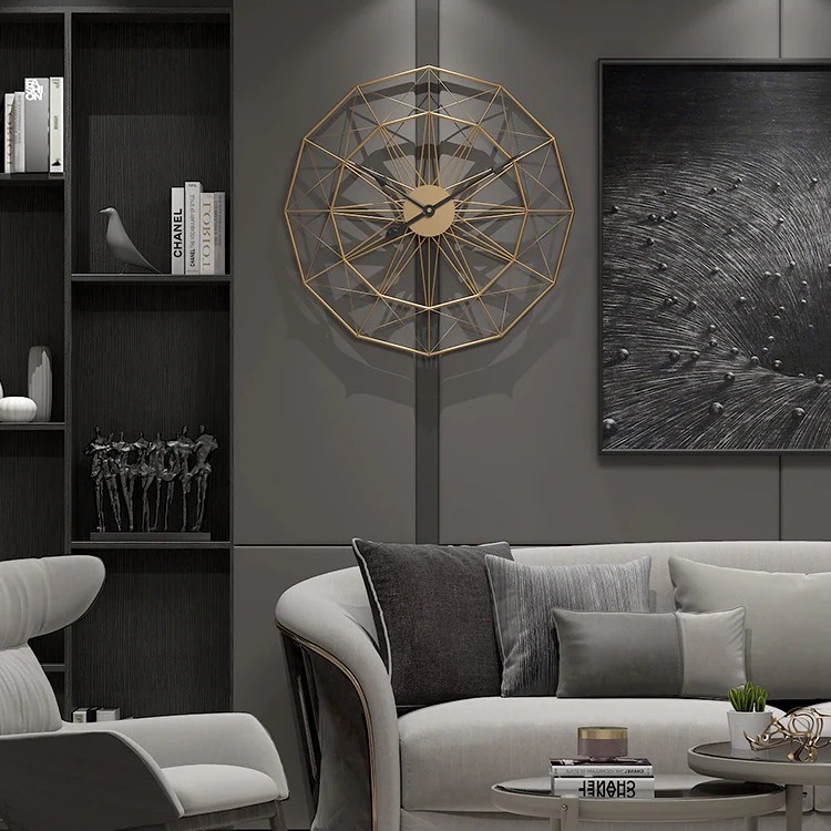 Gold Geometrical Metal Wall Clock - Color: Golden