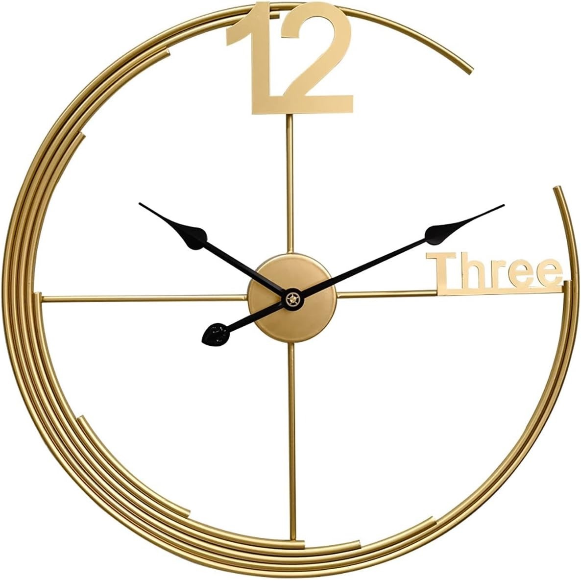 Gold Round Metal Wall Clock - Premium Quality Iron, Dia-24 Inches, Golden Finish | Handcrafted Design, Quartz Mechanism, Powder Coated Surface