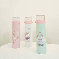 CherryBox Unicorn Print Steel Flask Bottle Glass Top with Strap 280 ml White