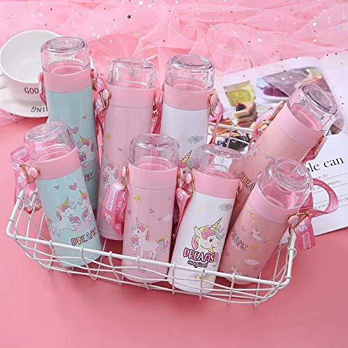 CherryBox Unicorn Print Steel Flask Bottle Glass Top with Strap 280 ml White