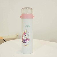 CherryBox Unicorn Print Steel Flask Bottle Glass Top with Strap 280 ml White