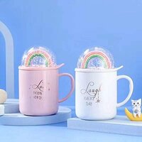 CherryBox Elegant Ceramic Mug with 3D Rainbow Lid for Coffee Tea Milk Porcelain Cup - Random Colour - 350 ml