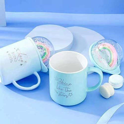 CherryBox Elegant Ceramic Mug with 3D Rainbow Lid for Coffee Tea Milk Porcelain Cup - Random Colour - 350 ml