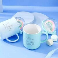 CherryBox Elegant Ceramic Mug with 3D Rainbow Lid for Coffee Tea Milk Porcelain Cup - Random Colour - 350 ml