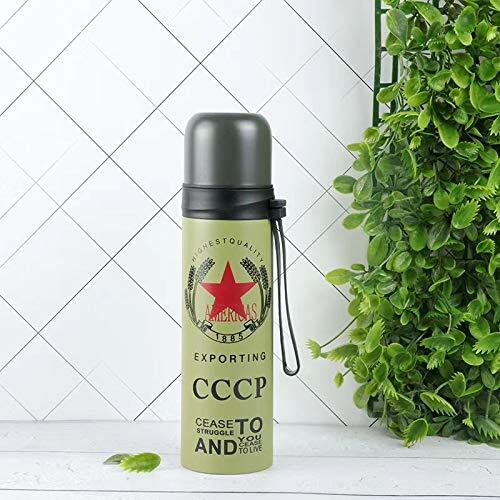 Cherrybox Army Green Camouflage Bullet Shaped Stainless Steel Vacuum Flask Thermos Cup - 450 Ml - Color: Multi Color