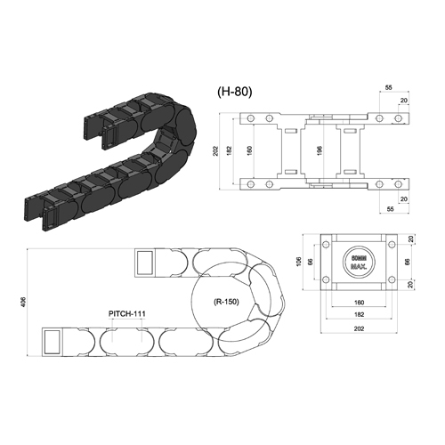 80X160 Open Type Cable Drag Chain - Application: Agriculture Field