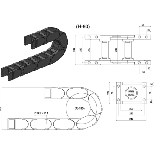 80X200 Cable Drag Chain - Application: Construction