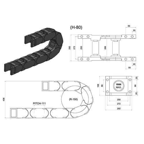 80X250 Cable Drag Chain