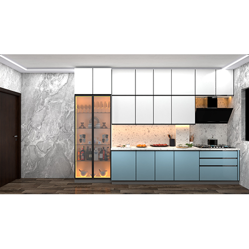 Modular Kitchen Blue/White - Brand Name: Jindal Steel