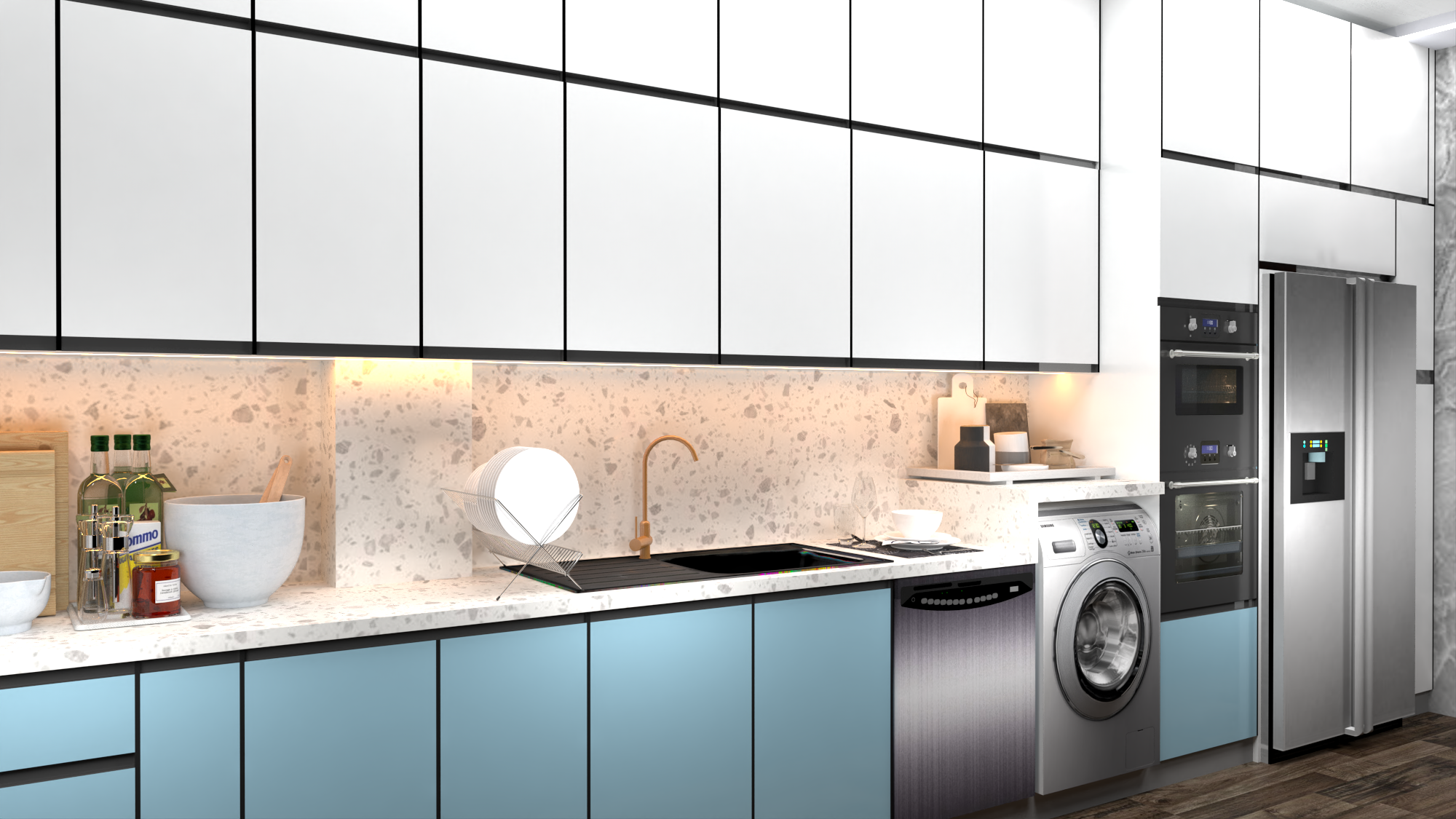 Modular Kitchen Blue/white - Brand Name: Jindal Steel