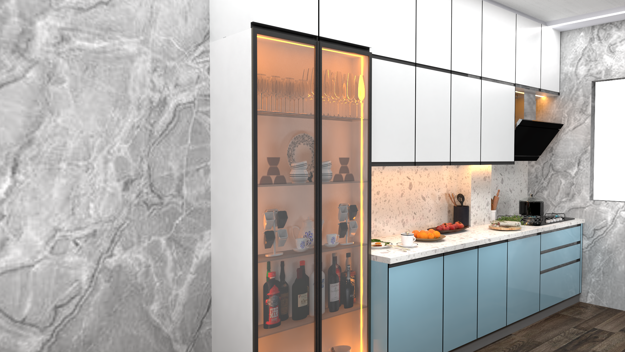 Modular Kitchen Blue/White