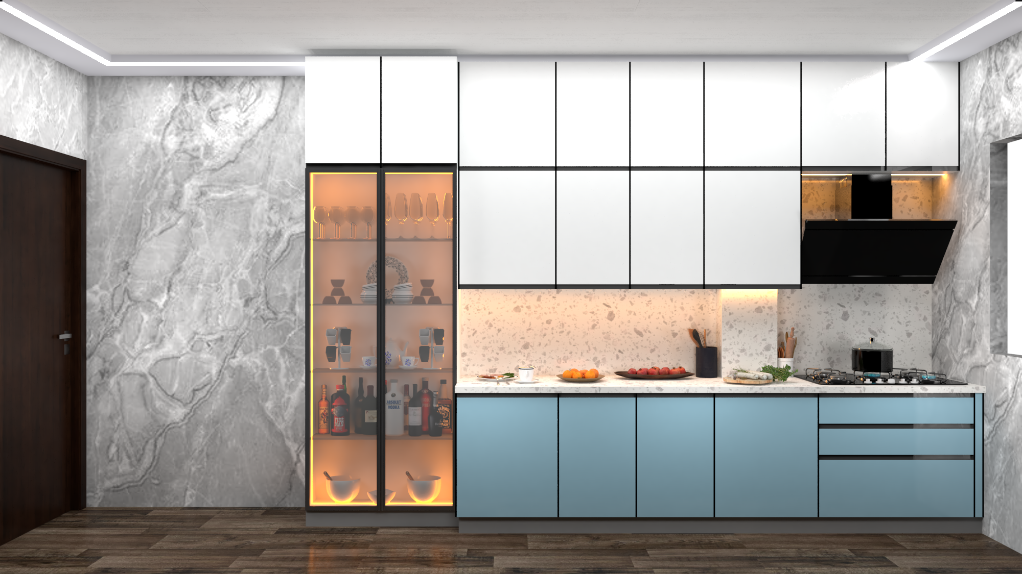 Modular Kitchen Blue/White