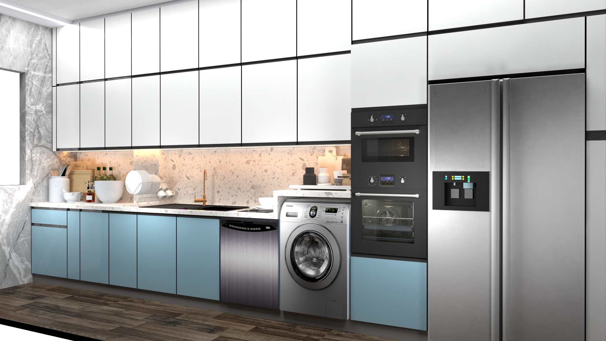 Modular Kitchen Blue/White