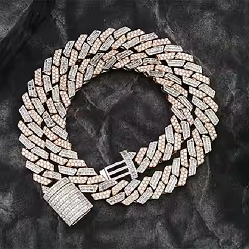 Moissanite Diamond Cuban Chain - Color: Sliver Gold
