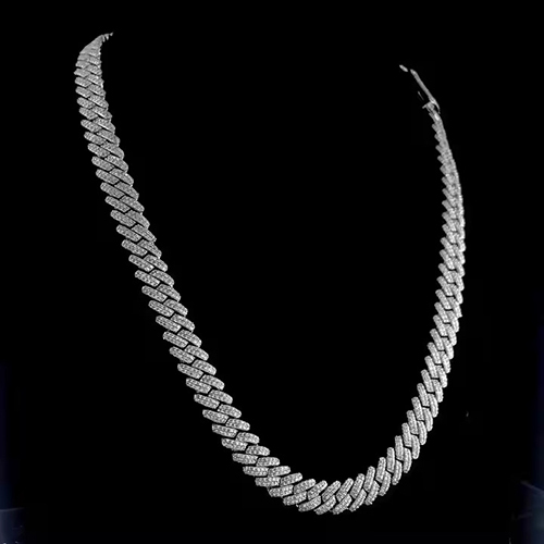 Moissanite Diamond Cuban Chain - Color: Sliver Gold
