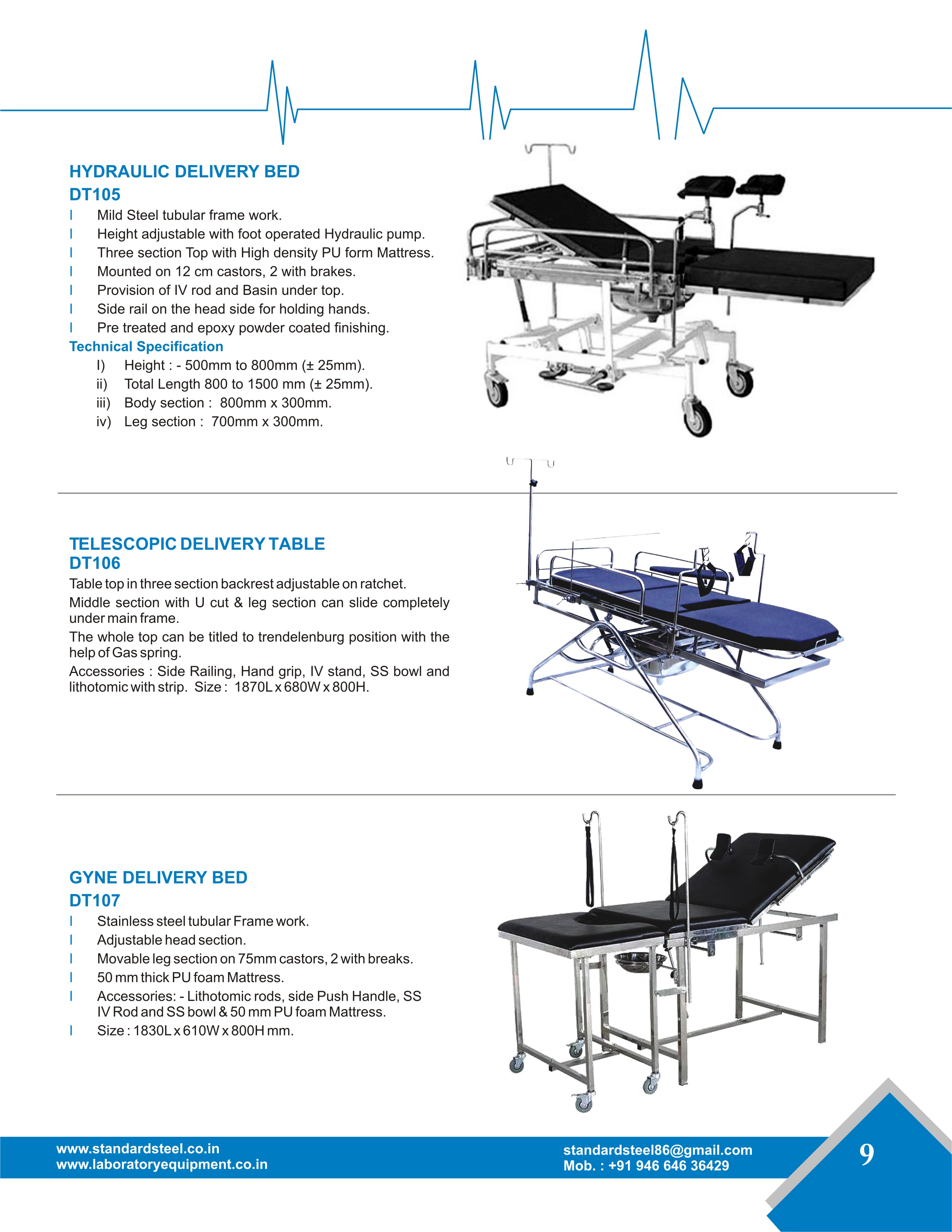 Gynecological Delivery Bed - Metals Type: Steel
