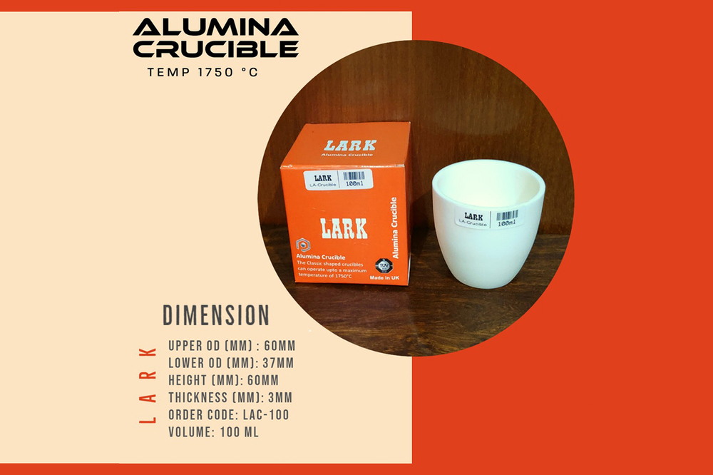 Lab Alumina Crucible - Alumina, 100 ml, White, 10x10x10 cm | High Melting Point at 1750°C, Excellent Chemical Stability, U Shape Design