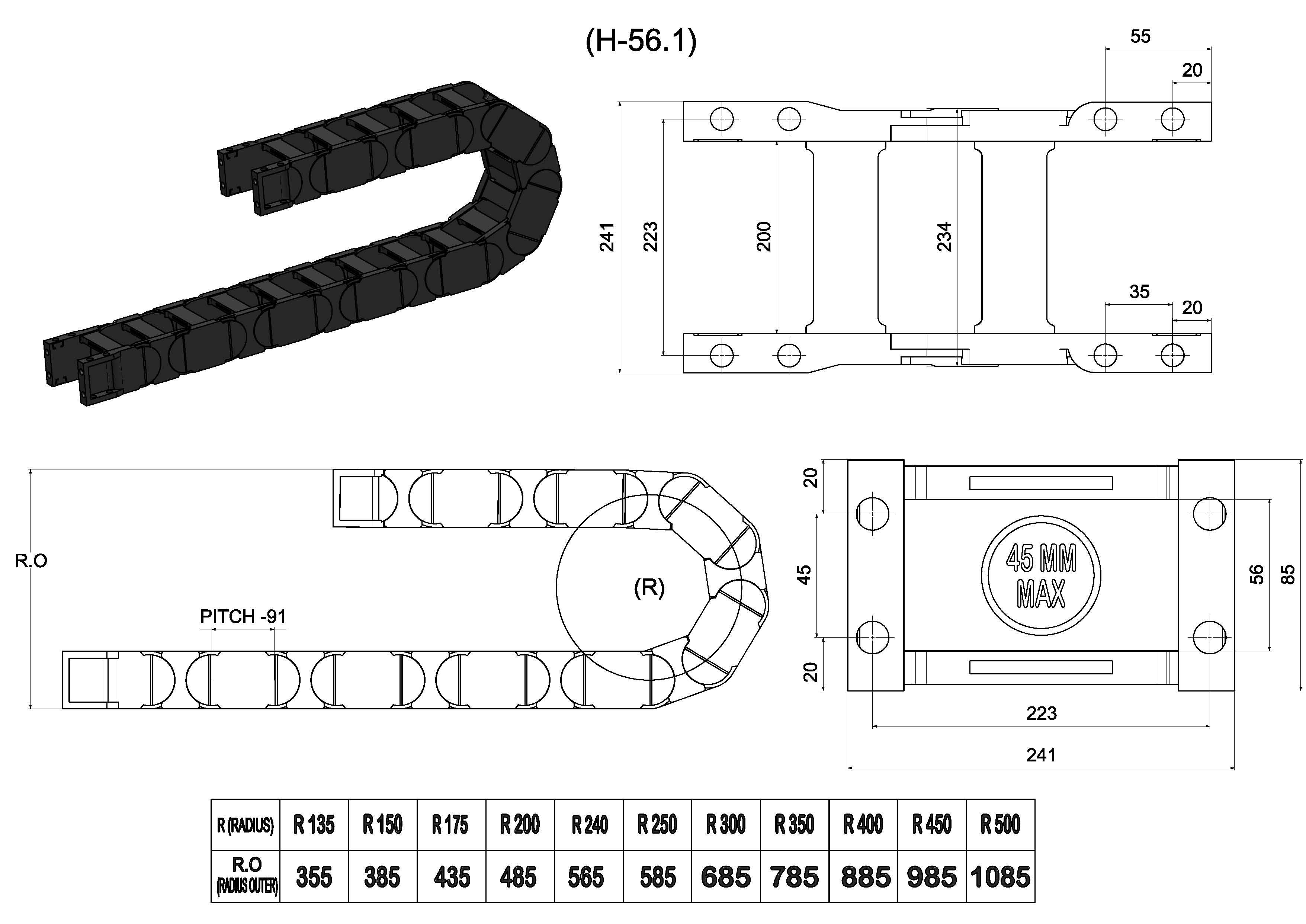 56X200 Cable Drag Chain