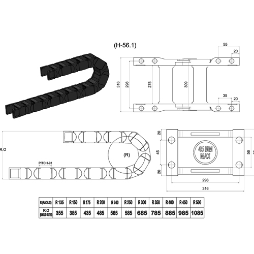 56X275 Cable Drag Chain