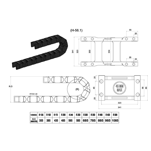 56X300 Cable Drag Chain