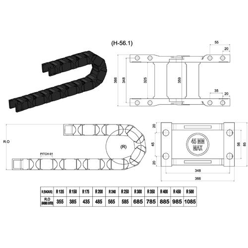 56X325 Cable Drag Chain