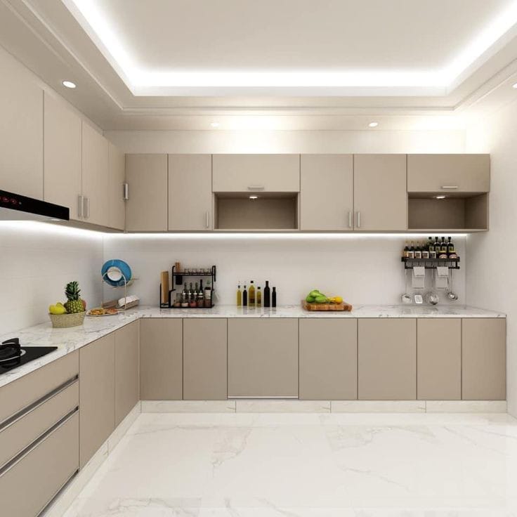 Acrylic Modular Kitchen - Wooden L-shape Design, Modern Style In Yellow | 5-10 Year Warranty, Ideal For Residential Modular Kitchen Setup