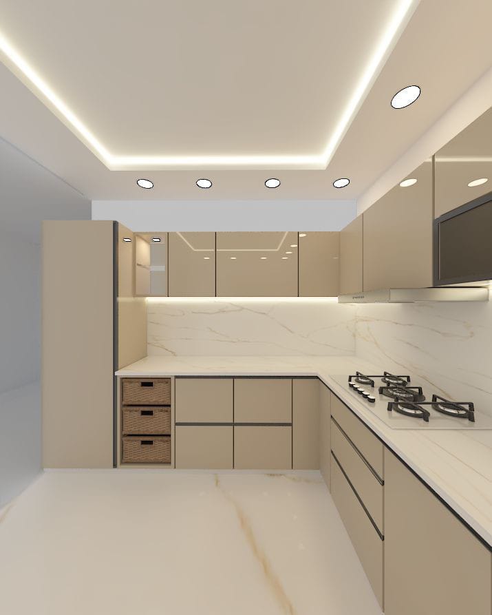 Acrylic Modular Kitchen - Wooden L-shape Design, Modern Style In Yellow | 5-10 Year Warranty, Ideal For Residential Modular Kitchen Setup