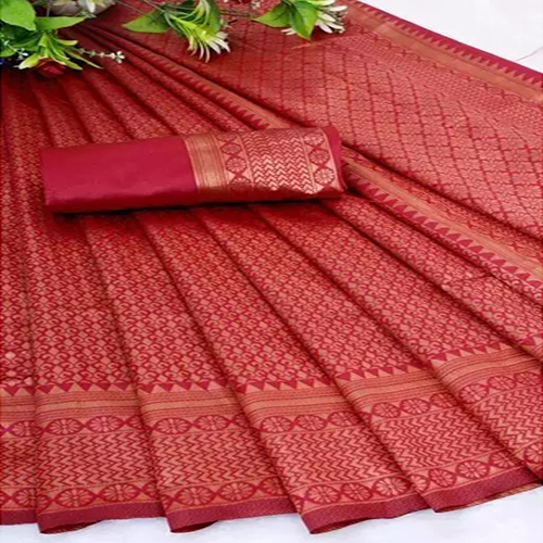 Ladies Red Color Banarasi Silk Saree - Color: Different Available