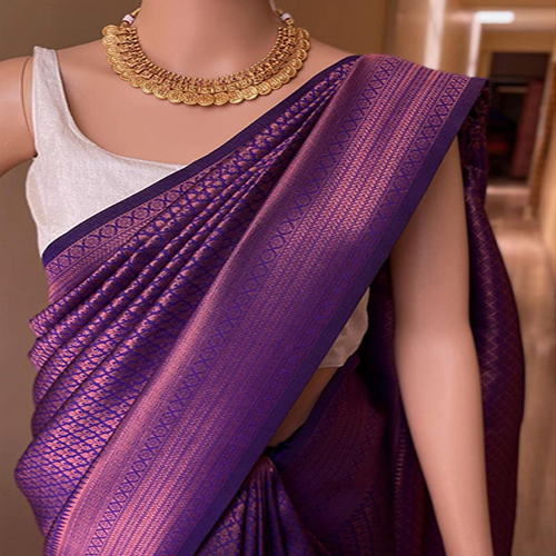 Ladies Purple Color Banarasi Silk Saree