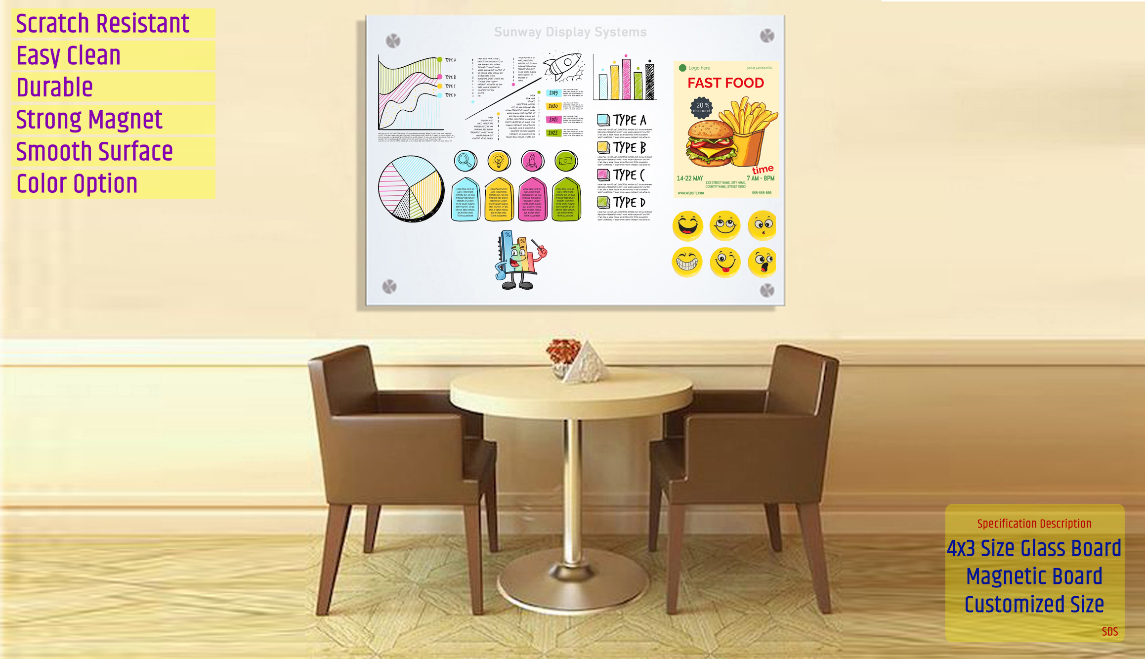 36x24 Inch Glass Writing Board