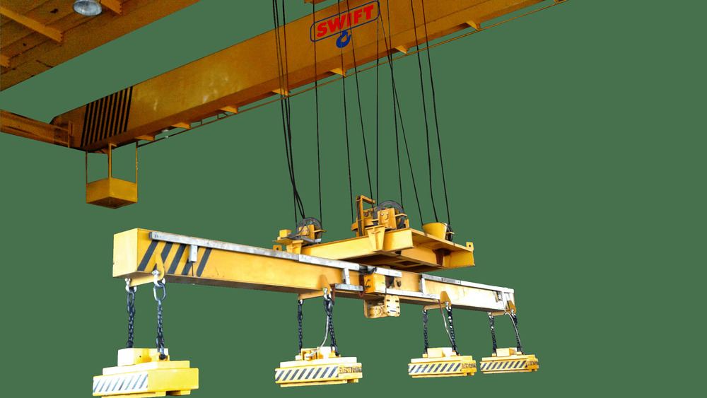 Magnet Crane - Iron Material, Double Girder Design, Yellow Color, Remote Control Operation | Efficient Lifting of Ferrous Materials with Magnet Battery Backup