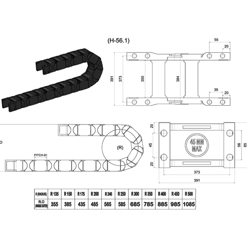 56X350 Cable Drag Chain