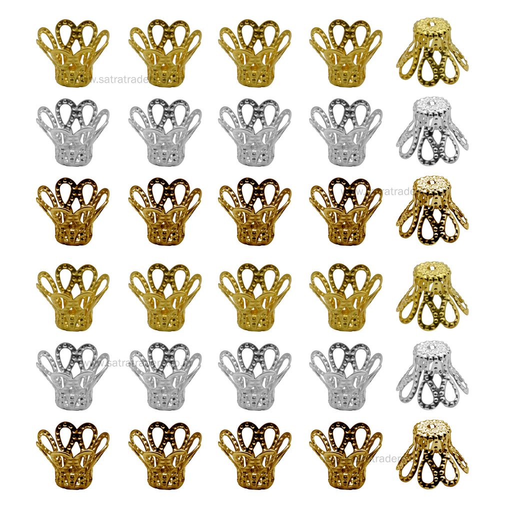 Designer Metal Beads Cap | 500g | Mc04 - Golden Silver Mehendi Color, 5mm Size | Ideal For Crafting And Jewelry Making