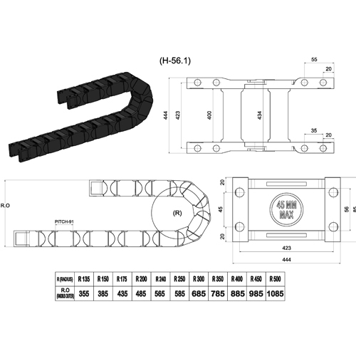 56X400 Cable Drag Chain